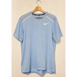 Nike Running Dri Fit Mens T Shirt M Blue Short Sleeve Crew Neck Fitted Logo